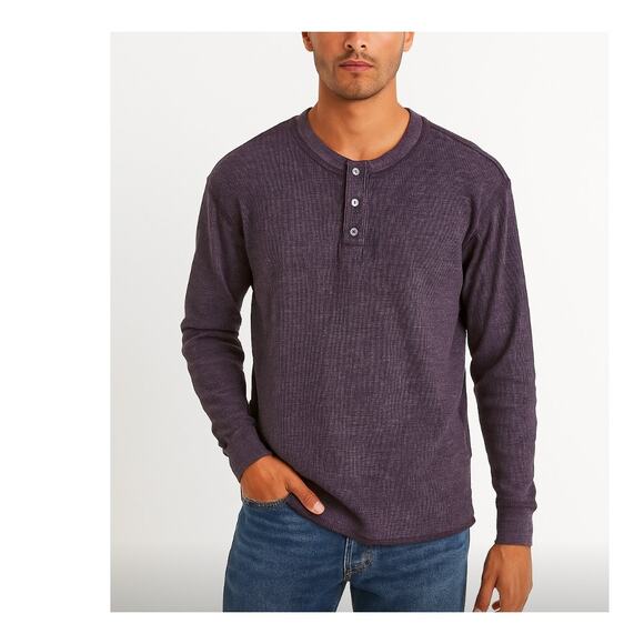 Michael Stars Mens Thermal henley Long Sleeve Size Medium Purple Slim Fit - Picture 1 of 5